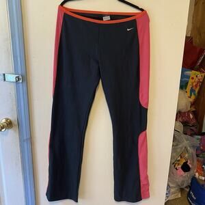 Nike Dri Fit Mesh Panel Wide Leg Women L Athletic Black Pink PullOn Active Pants